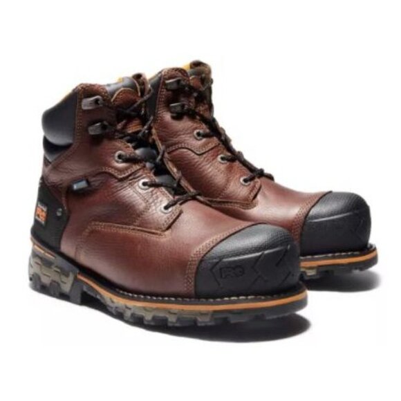 Timberland Mens Brown Leather Boondock 6" Composite Toe Work Boots Sz 10 W New - Picture 1 of 11